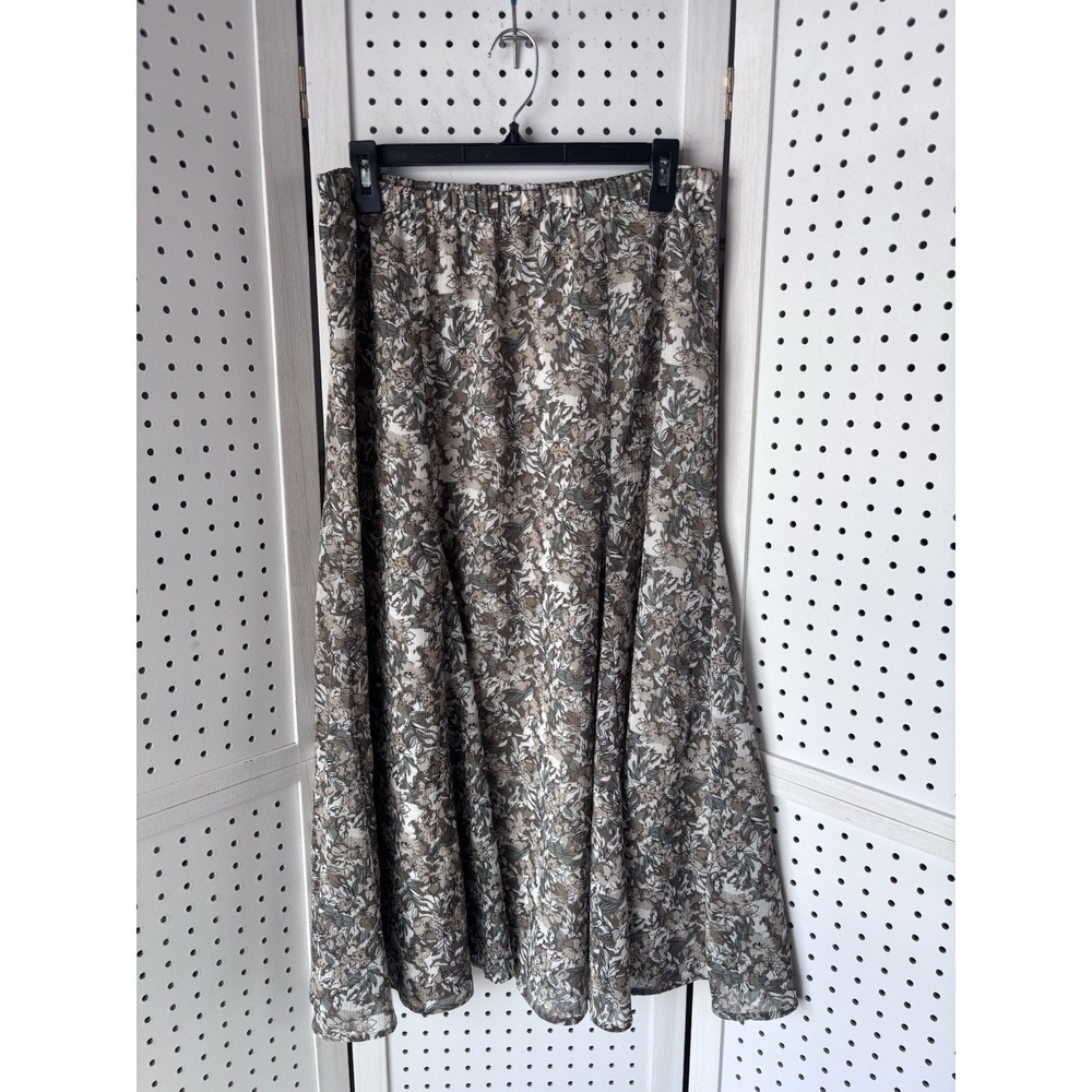 Appleseed's Maxi Skirt‎ Women's M Lined Floral Green Beige Elastic Waist Pull On